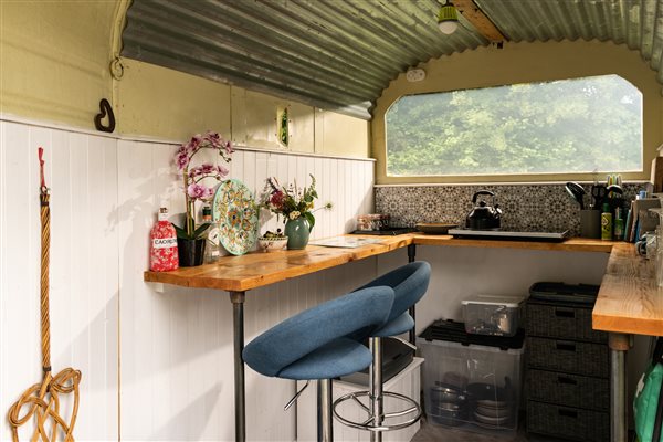 Inside the trailer the kitchen has all you need to cook 